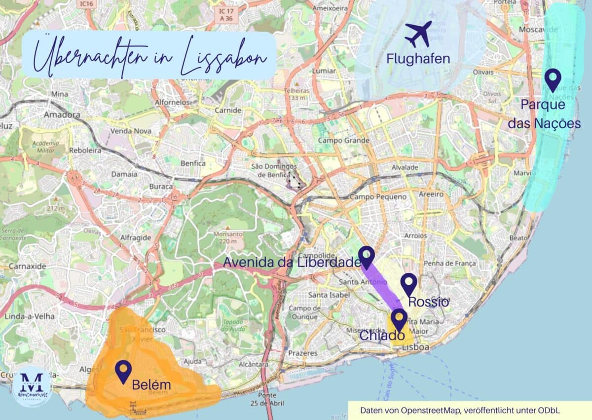 Lissabon Karte Stadtviertel für Unterkünfte