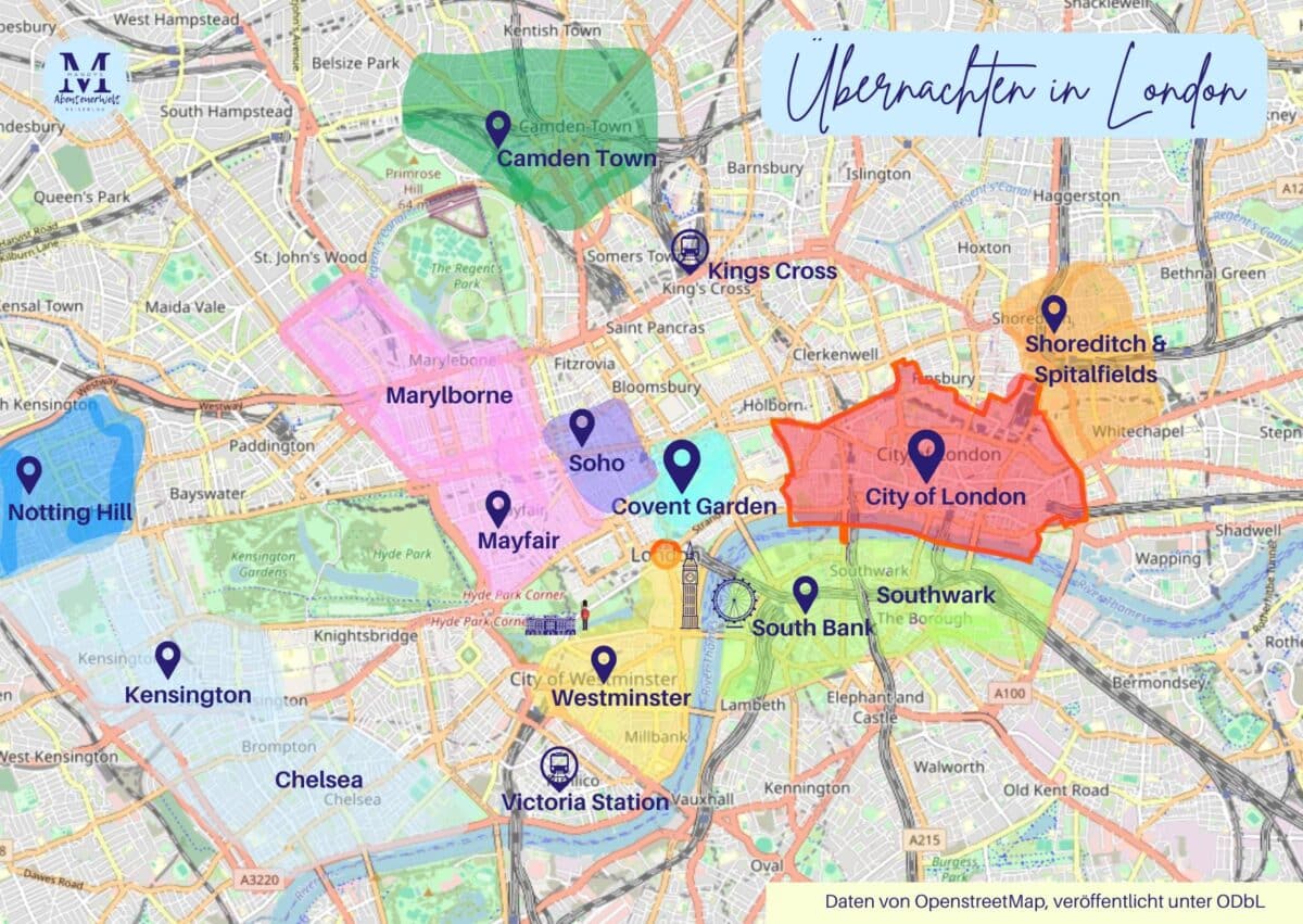 Karte der besten Gegenden für einen Aufenthalt in London