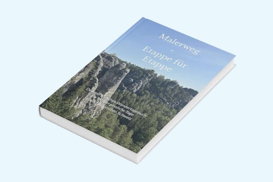 Buch mit dem Titel 'Malerweg: Etappe für Etappe' auf einem hellen Hintergrund.