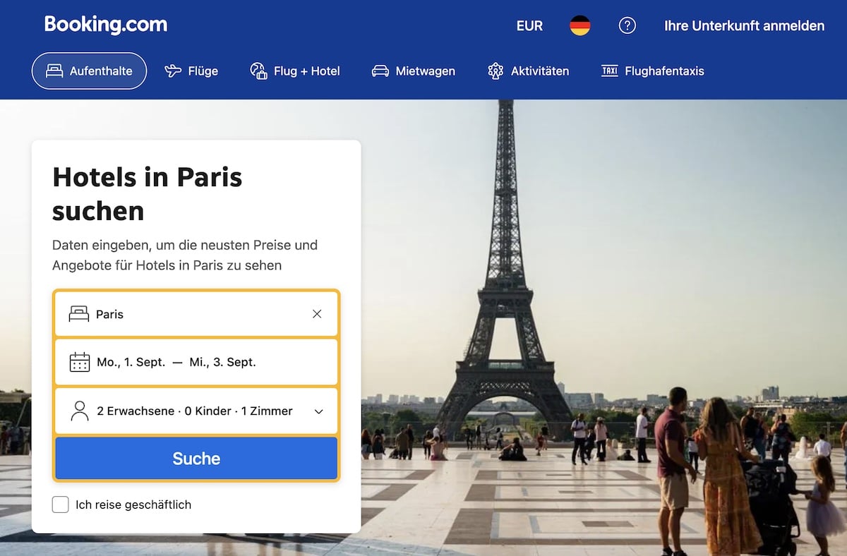 Unterkunft finden auf Booking.com