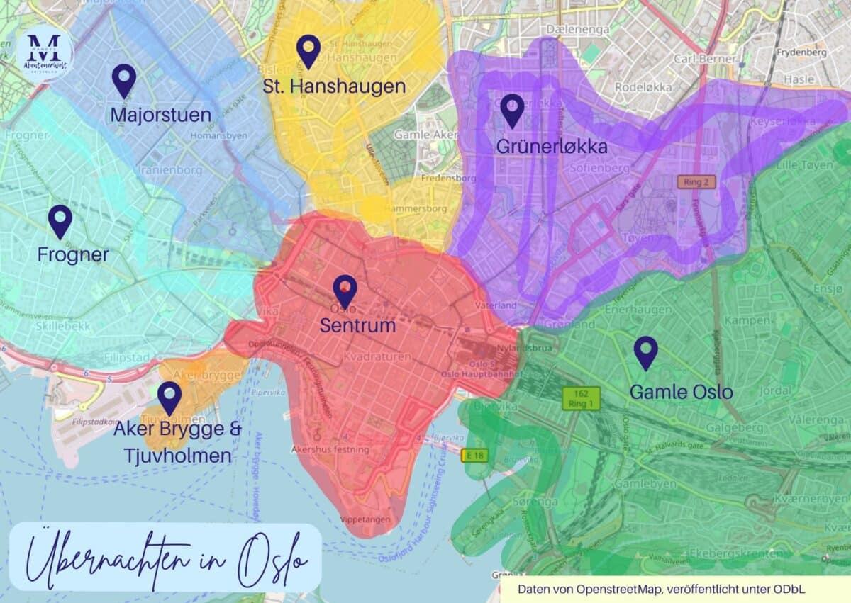 Karte der Viertel zum Übernachten in Oslo
