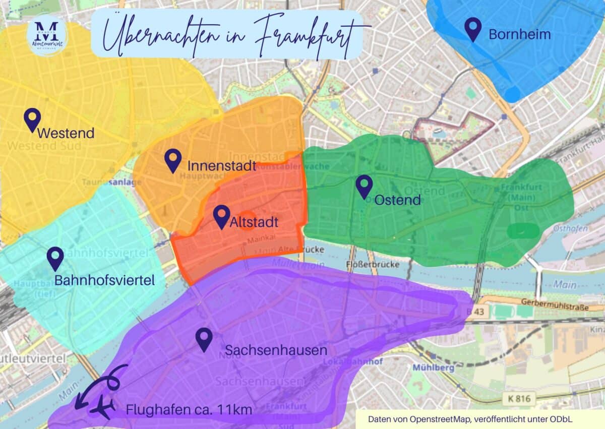 Karte Frankfurt besten Viertel zum Übernachten