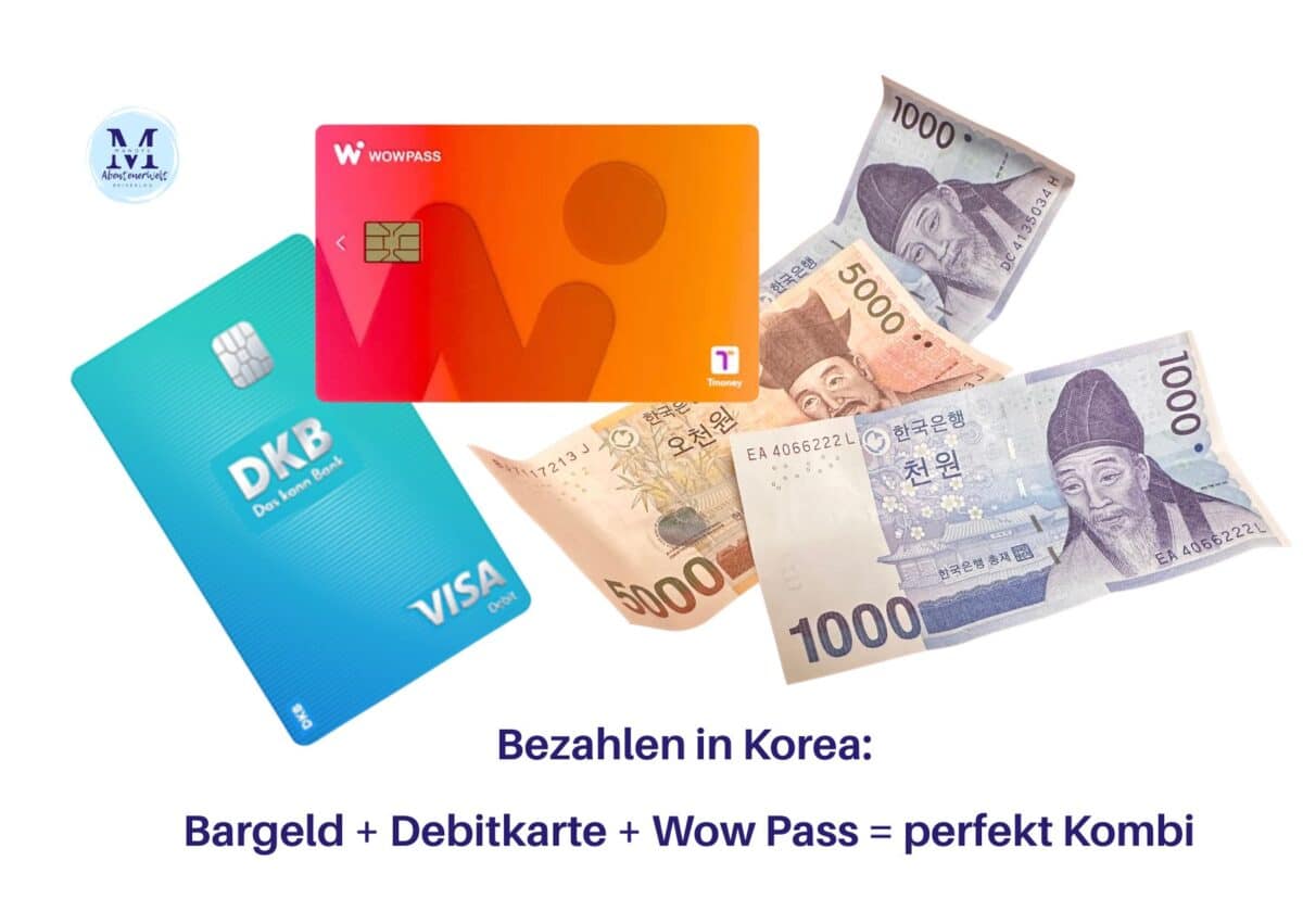 Debitkarte, wow Pass und Bargeld Won