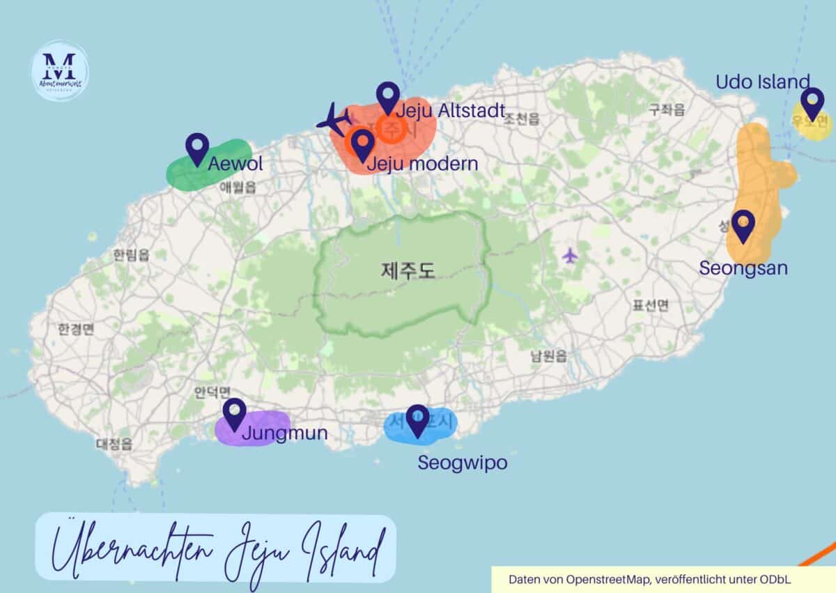 Wo in Jeju Island übernachten - die AKrte zur übersicht