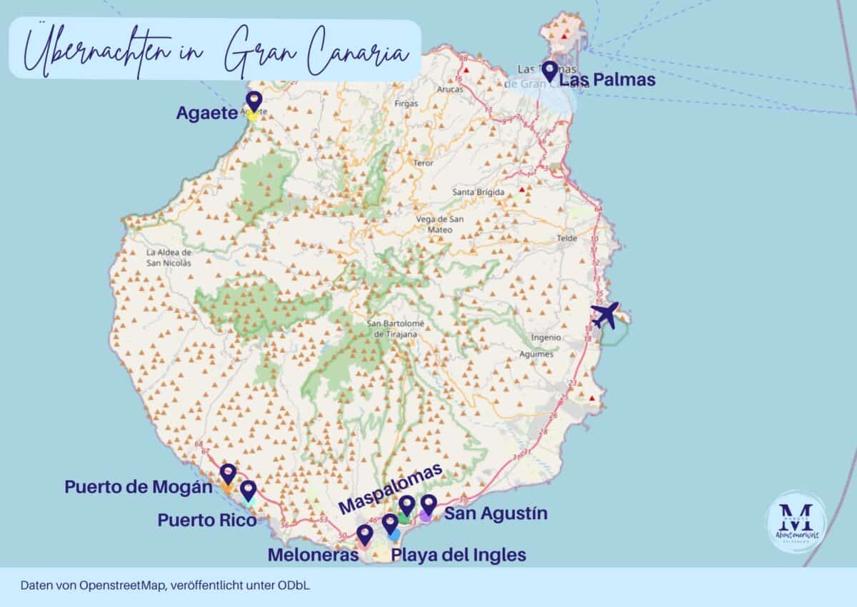 Gran Canaria Karte - Orte zum Übernachten