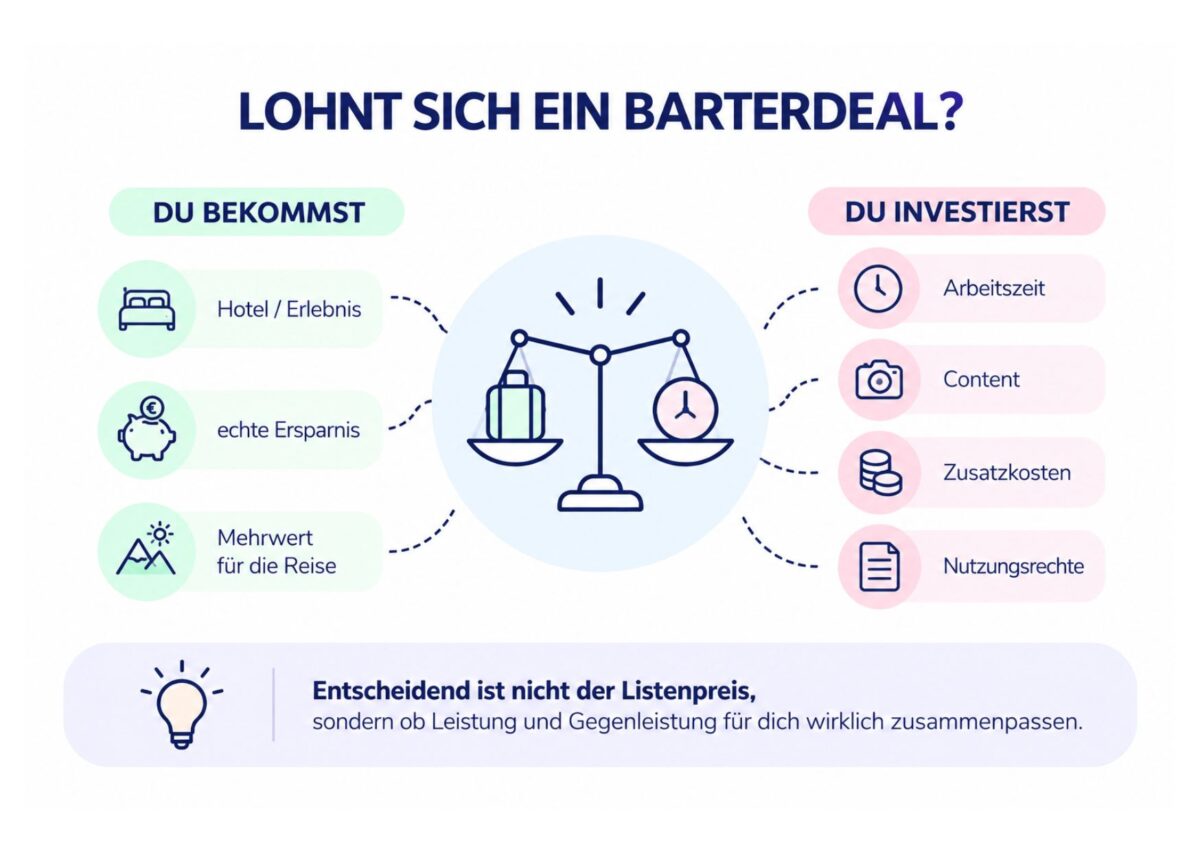 Barterdeal als Reiseblogger: Gegenleistung im Vergleich zu Arbeitszeit, Content und Kosten