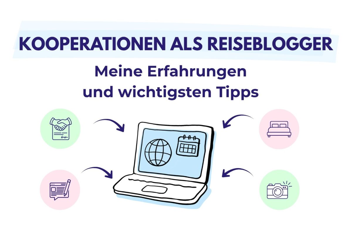 Ein Laptop mit Globus und Kalender steht für Kooperationen als Reiseblogger sowie Erfahrungen und wichtige Tipps.